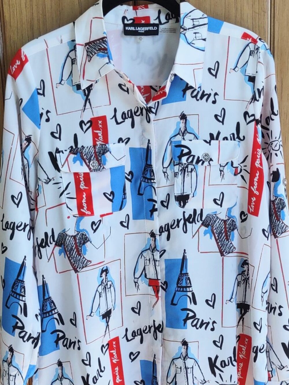Karl Lagerfeld Paris Blouse Size XS-Small Long Sleeve Iconic Whimsy Chic - Picture 6 of 9
